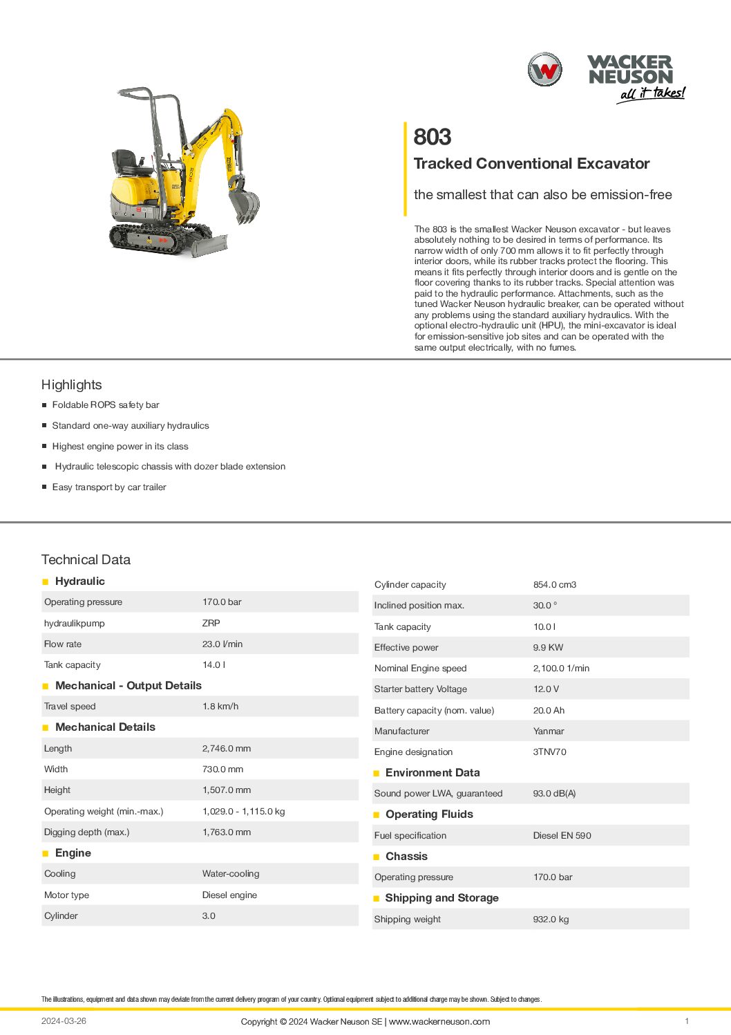 Wacker Neuson 803 Dual Power With HPU Power Pack - Image 2