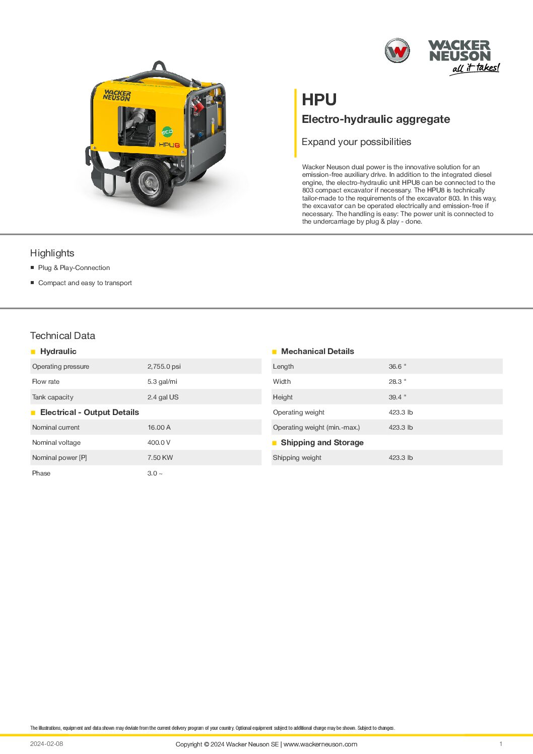Wacker Neuson 803 Dual Power With HPU Power Pack - Image 3