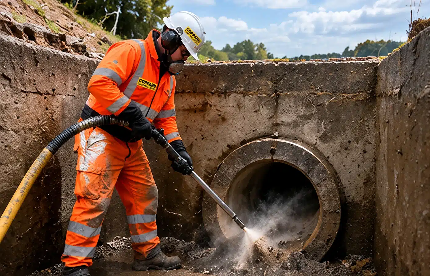 Air lance working in drainage pit