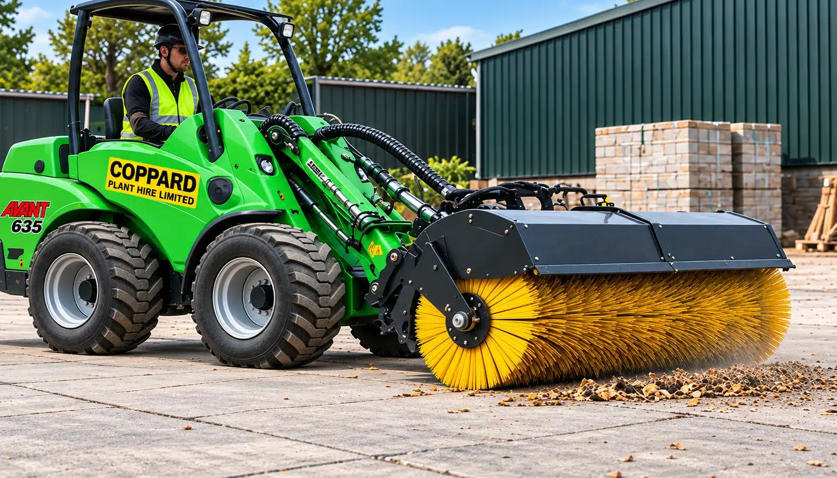 Avant sweeper yard cleaning