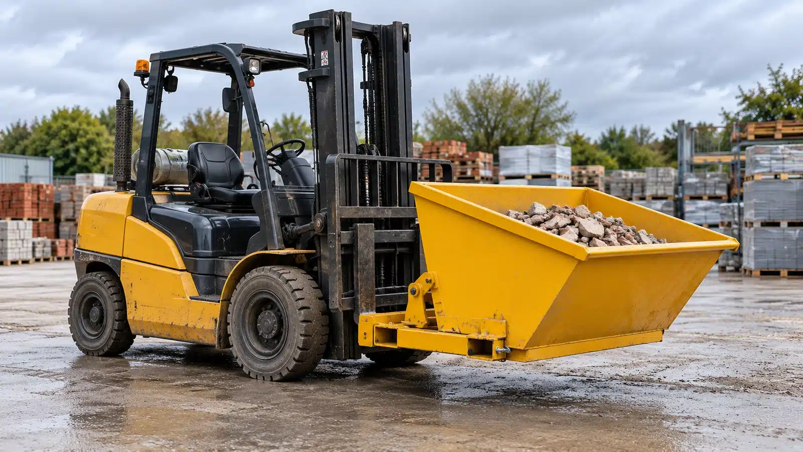 Forklift tipping skip aggregate