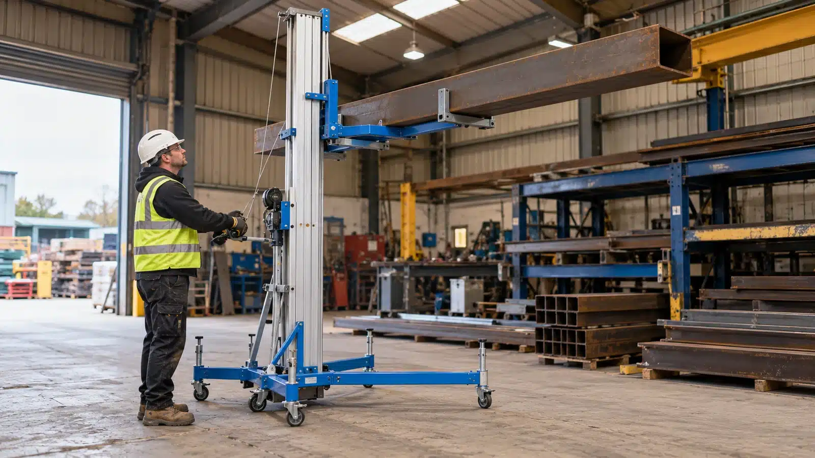 Manual beam hoist material handling