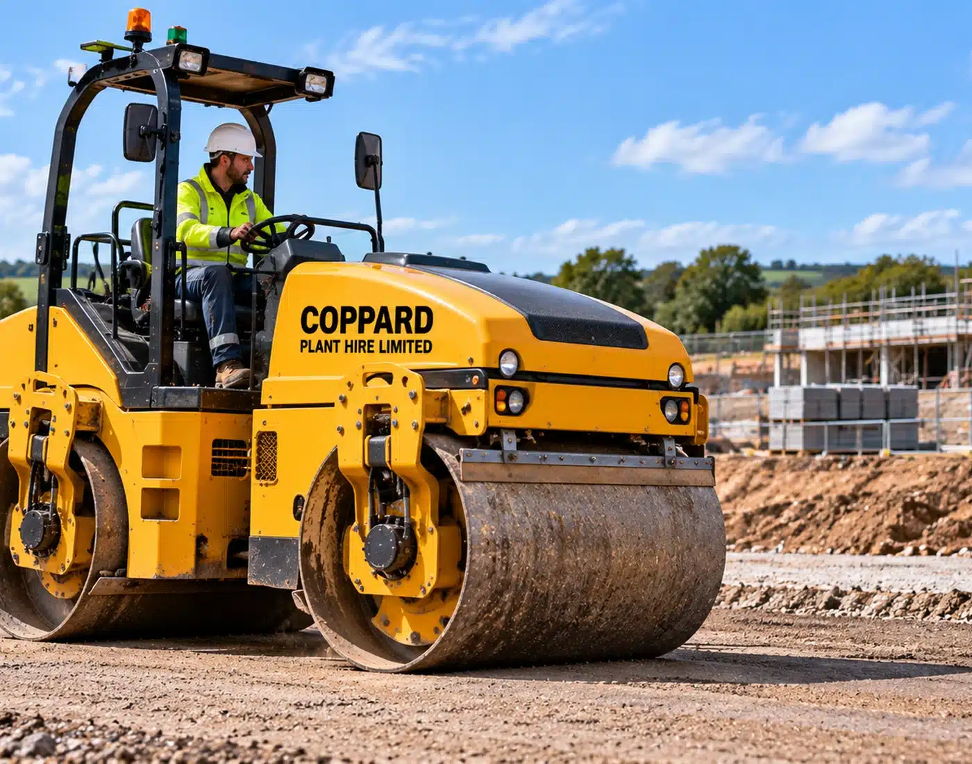 Coppard road roller with operator on a Godstone site