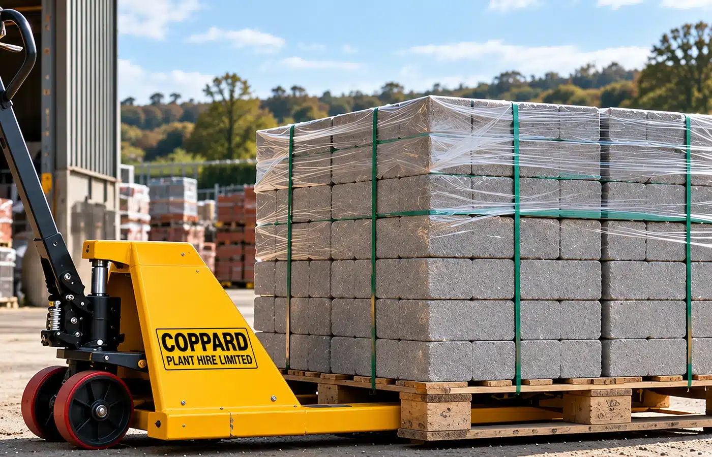 Manual pallet truck paving blocks yard