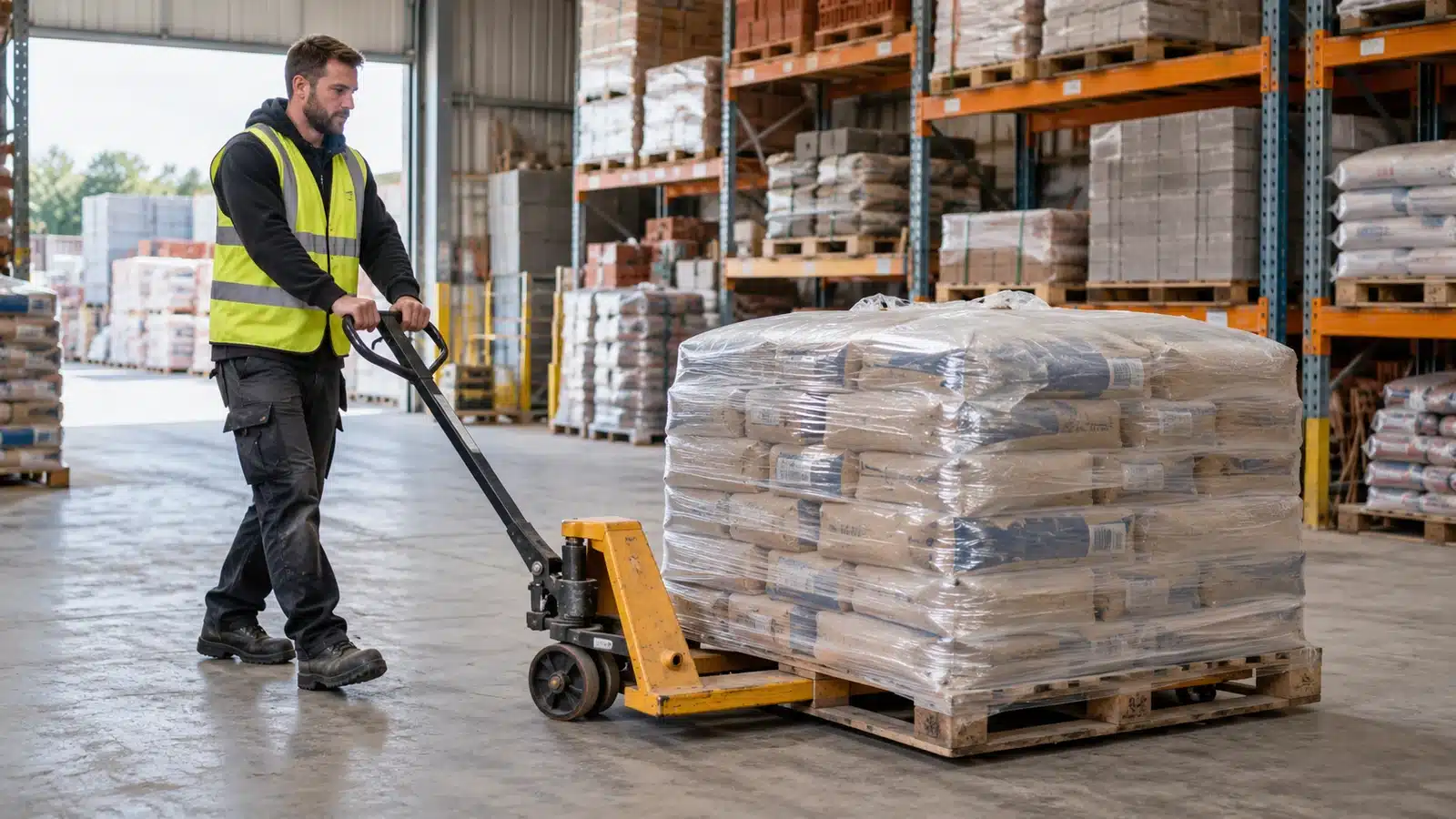 Hand pallet truck bagged materials warehouse