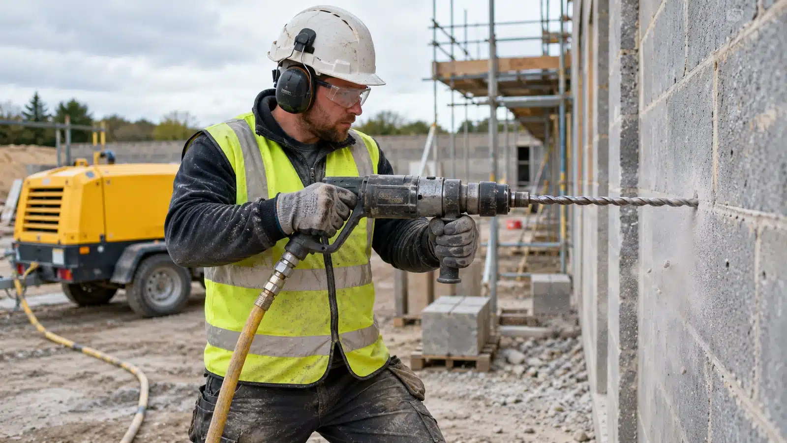 Pneumatic drilling masonry