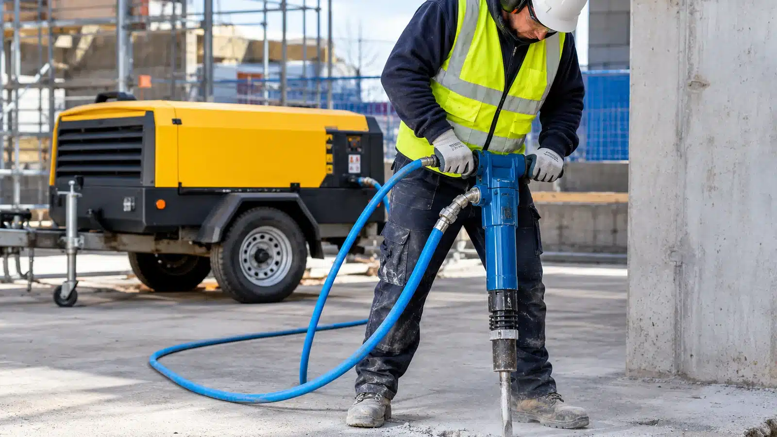 Pneumatic breaking concrete surface