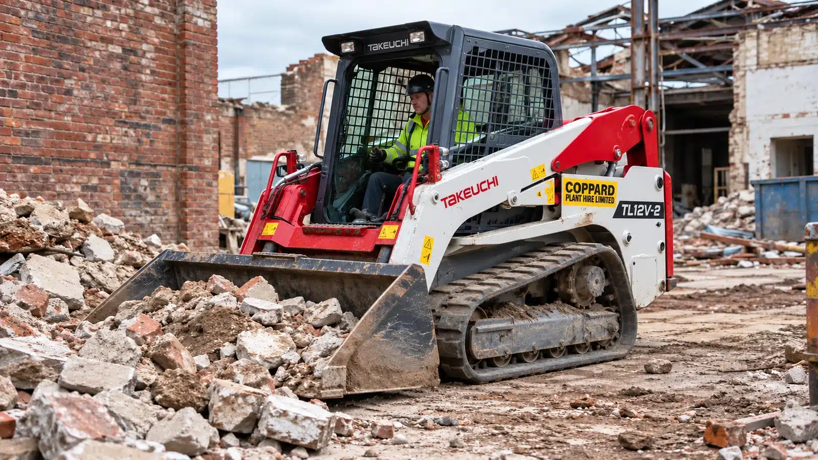 Takeuchi tracked skidsteer rubble clearance